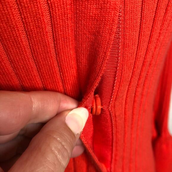 Cabi bright orange trumpet sleeve ribbed snap front cardigan size Small #5285 - Picture 7 of 14